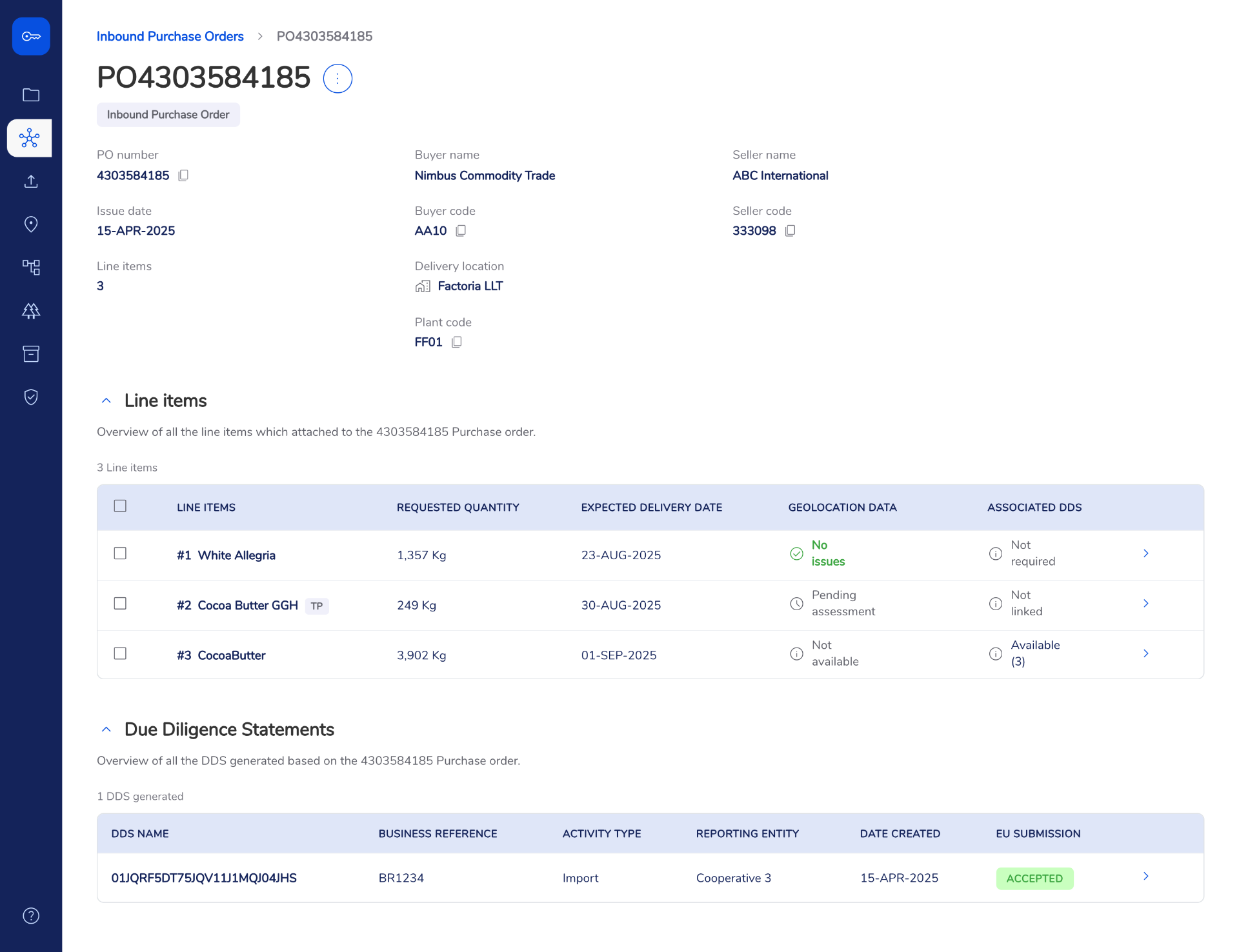 Inbound Purchase Order detail with Gateway Check