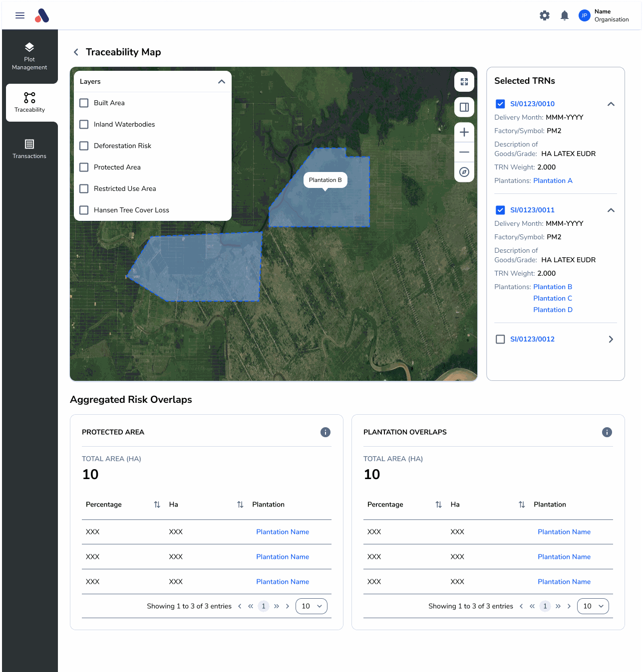 Agridence traceability map dashboard