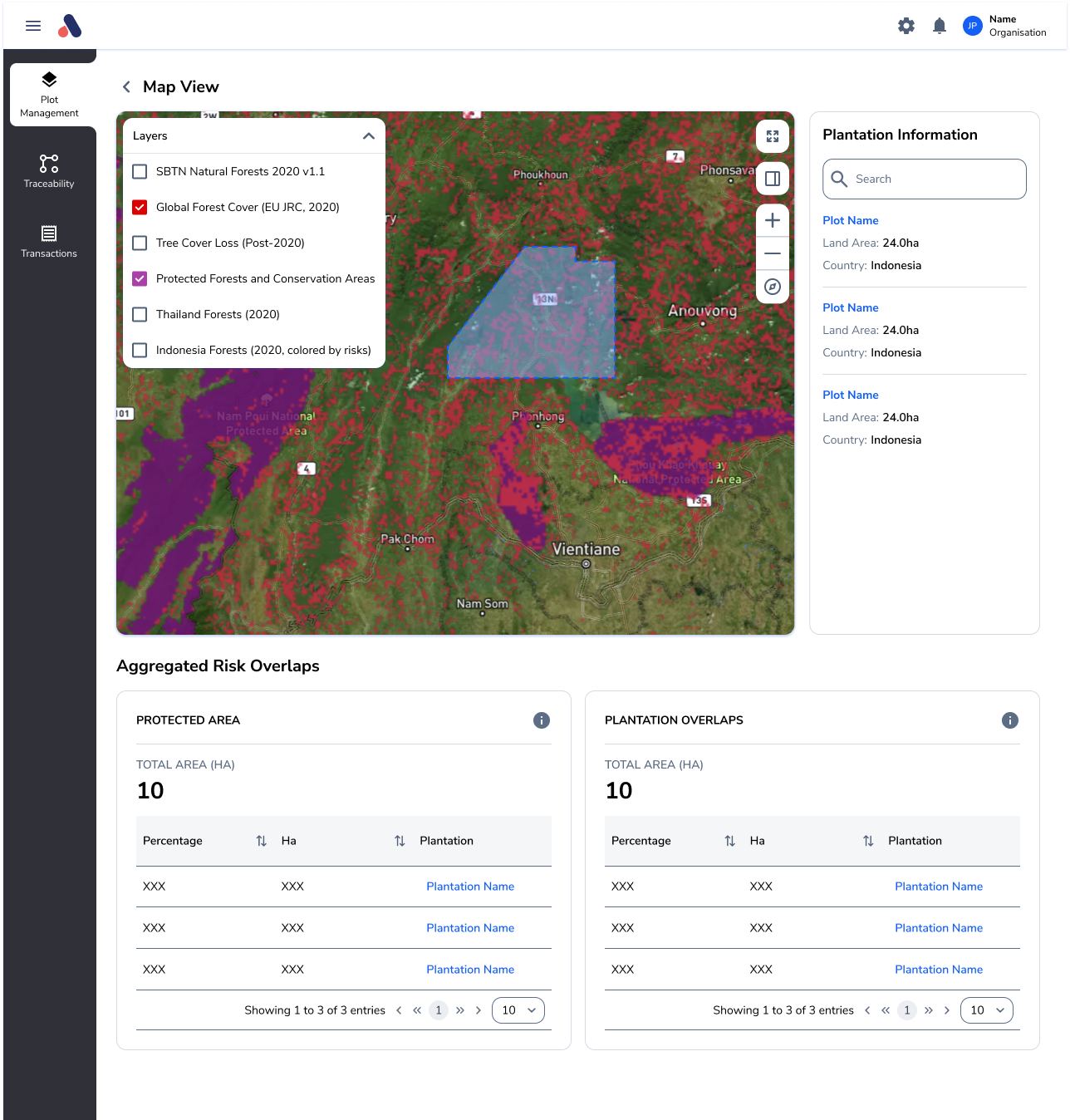 Map view with risk layers